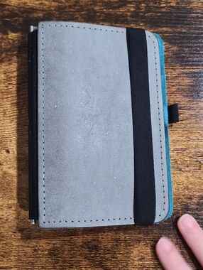 Roterfaden Tashenbegleiter A6 Notebook In Grey Smooth Leather and Teal Suede